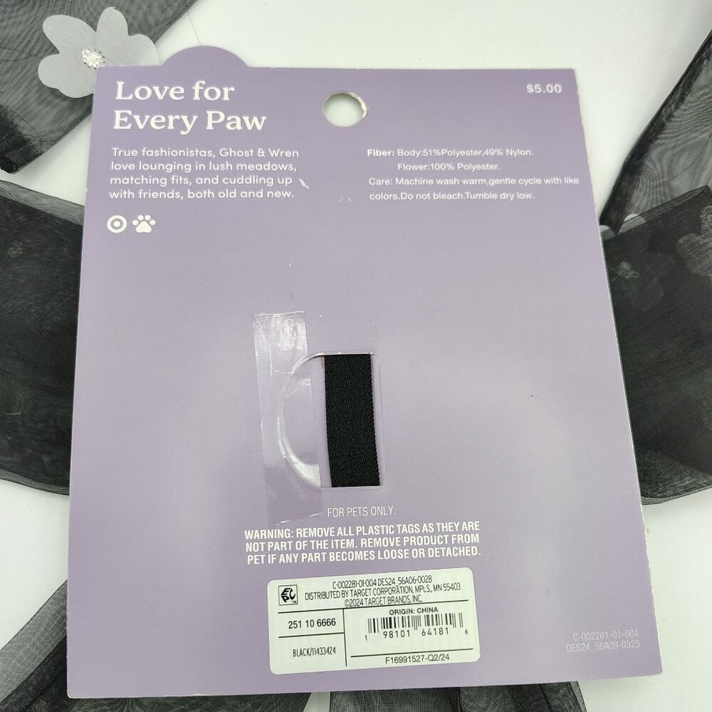 Pet Bow Collar Slide Cuddle Collab Black Sheer White Flowers Lot of 3 Dog Cat - Picture 7 of 12